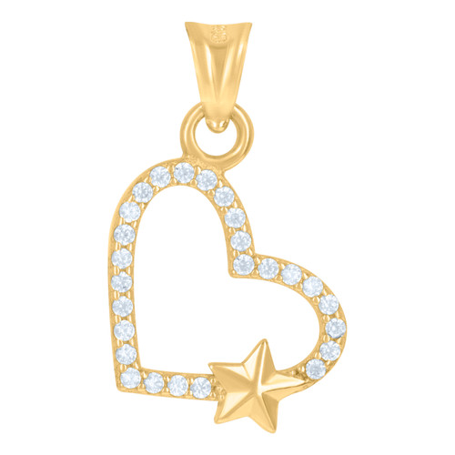 10K Yellow Gold CZ Women's 0.95" Love Charm Sideways Heart Frame w/ Star Pendant