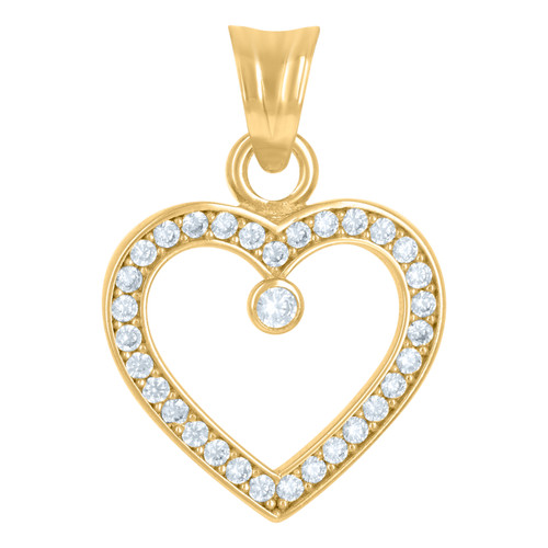 10K Yellow Gold Solitaire Round CZ Women's Love Charm Open Heart Frame Pendant