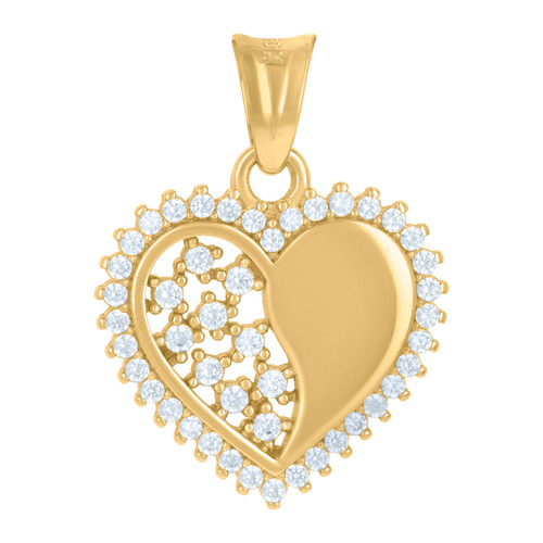 10K Yellow Gold Round CZ Women's 0.85" Love Charm Filigree Heart Frame Pendant