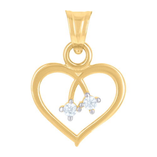 14K Yellow Gold Round CZ Women's 0.85" Love Charm Double Stone in Heart Pendant