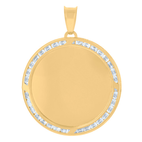 10K Yellow Gold Channel Set CZ 1.55" Charm Round Picture Memory Frame Pendant