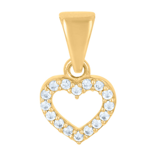 14K Yellow Gold Round CZ Women's 0.55" Small Love Charm Open Heart Frame Pendant