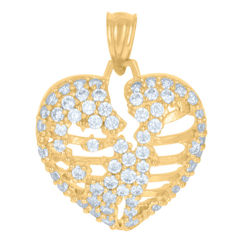 10K Yellow Gold Round CZ Women's 0.85" Love Charm Stitched Broken Heart Pendant