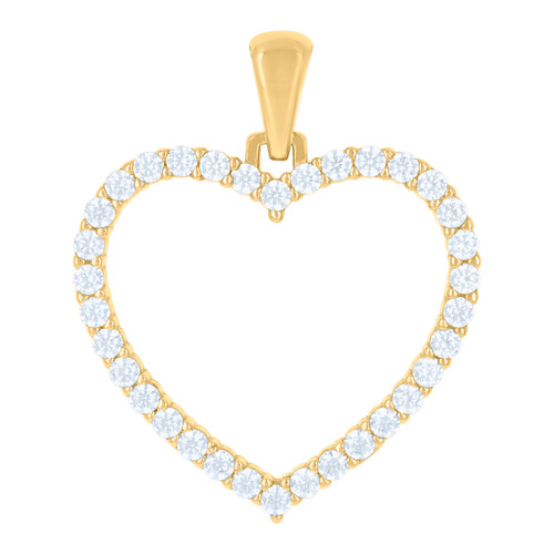 10K Yellow Gold Prong Set Round CZ Women's Love Charm Open Heart Frame Pendant