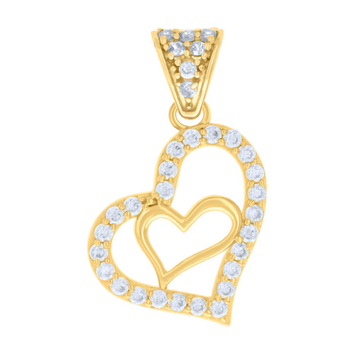 14K Yellow Gold Round CZ Women's 0.45" Love Charm Sideways Heart Frame Pendant