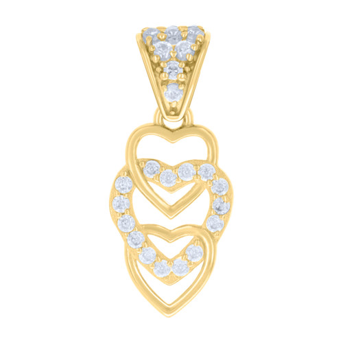 14K Yellow Gold CZ Women's Love Charm Vertical Interlocked Triple Heart Pendant