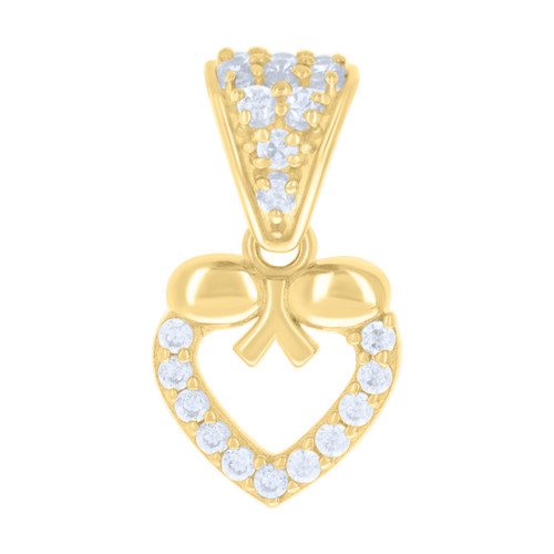 14K Yellow Gold Round CZ Women's 0.65" Love Charm Bow on Open Heart Pendant