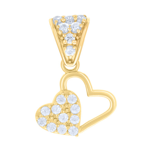 14K Yellow Gold Round CZ Women's 0.65" Love Charm Linked Double Hearts Pendant