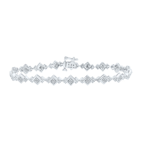 Sterling Silver Diamond 6mm Geometric Triple Square Link Bracelet 1/10 CT | 7"