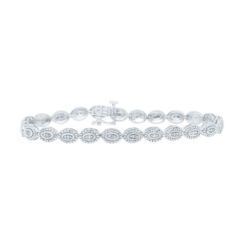925 Sterling Silver Real Diamond 5mm Halo Oval Link Tennis Bracelet 1/10 CT | 7"