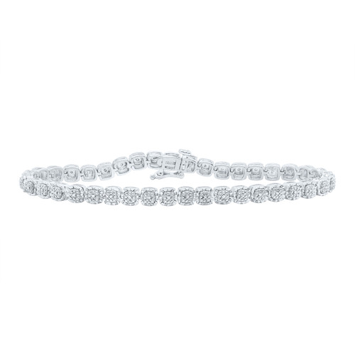Sterling Silver Real Diamond D/C 5mm Rounded Square Link Bracelet 1/10 CT | 7"