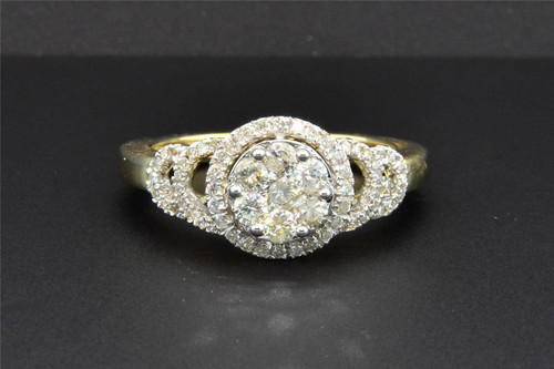 Diamond Halo Engagement Ring 10K Yellow Gold Round Cut 0.71 Ct Flower Design