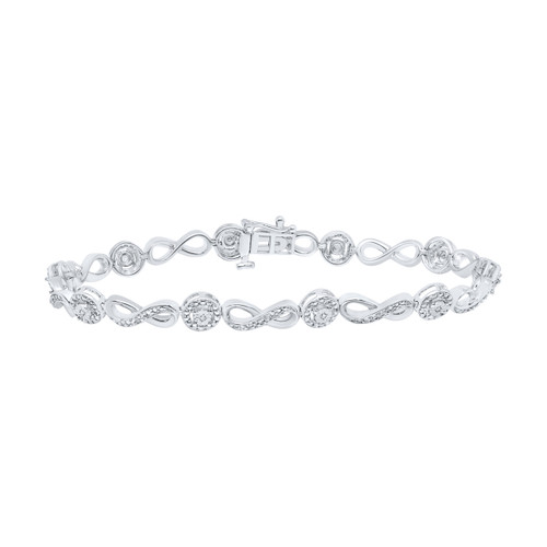 925 Sterling Silver Real Diamond 5mm Round & Infinity Link Bracelet 1/6 CT | 7"