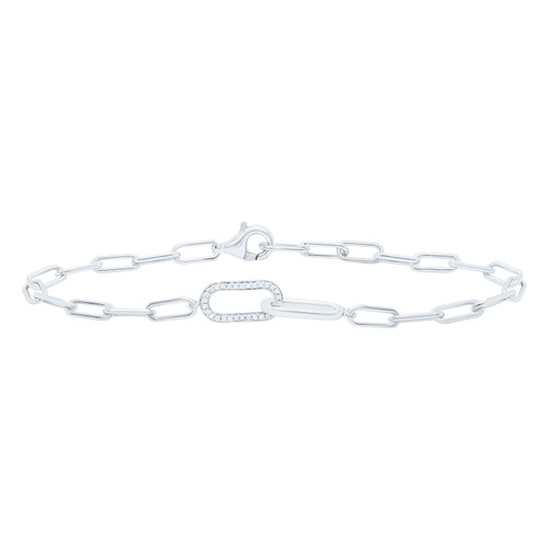 925 Sterling Silver Diamond Interlocked Rectangle Tennis Bracelet 1/12 CT | 7"