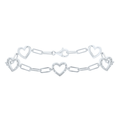925 Sterling Silver Diamond Women's Recangle & Heart Tennis Bracelet 1/6 CT | 7"