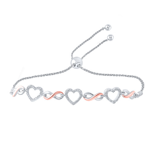 Sterling Silver Rose Tone Diamond 6mm Heart & Infinity Bolo Bracelet | 1/6 CT