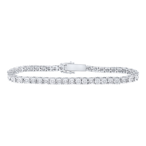 925 Sterling Silver Real Diamond 5mm Fanuk 1 Row Tennis Link Bracelet 1 CT | 7"