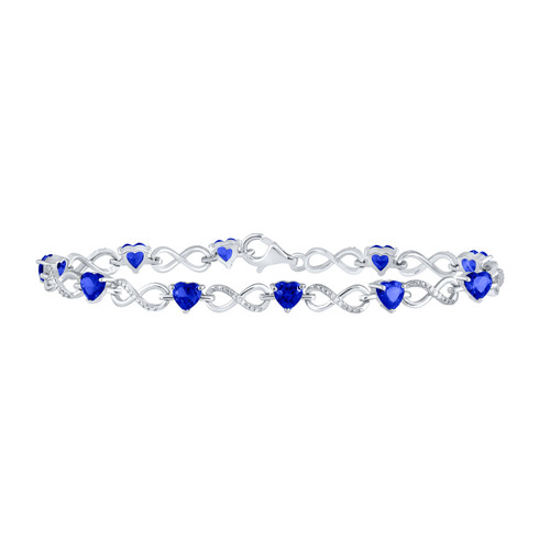 Sterling Silver Diamond & Sapphire 5mm Heart Infinity Tennis 7" Bracelet 5/8 CT