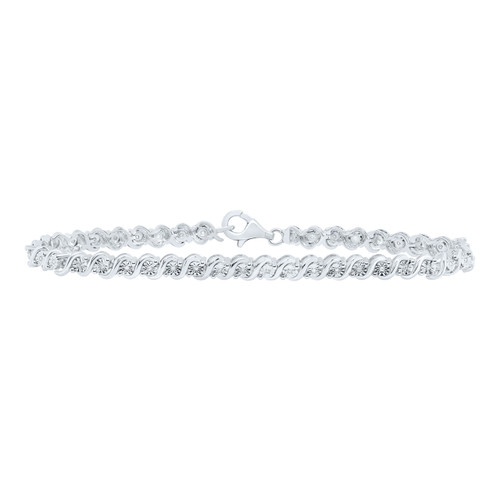 Sterling Silver Diamond Womens 4mm D/C Round S Link Tennis Bracelet 1/10 CT | 7"
