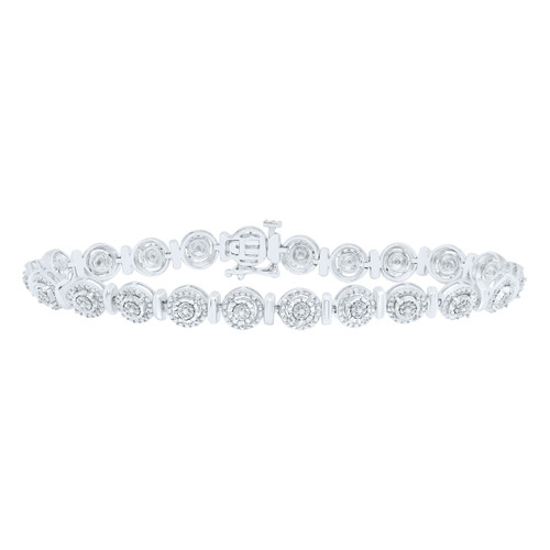 Sterling Silver Diamond Women's 6mm Round Halo Link Tennis Bracelet 1/10 CT | 7"