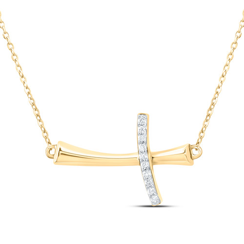 10K Yellow Gold Diamond Women's Fancy Curved Sideways Cross 18" Necklace 1/20 CT 10K Yellow Gold Diamond Women's Fancy Curved Sideways Cross 18" Necklace 1/20 CT