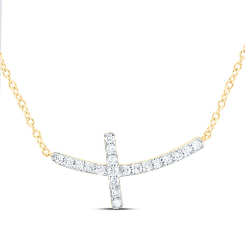 10K Yellow Gold Genuine Diamond Womens Curved Sideways Cross 18" Necklace 1/6 CT 10K Yellow Gold Genuine Diamond Womens Curved Sideways Cross 18" Necklace 1/6 CT