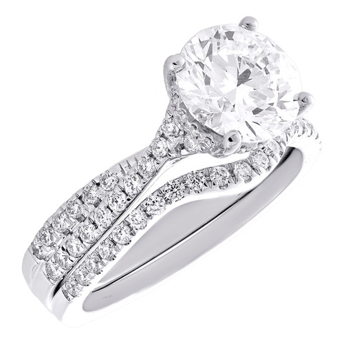 14K White Gold Lab Grown Diamond Round Solitaire Criss Cross Bridal Set 2.6 CT