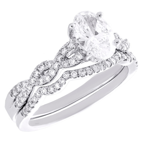 14K White Gold Lab Grown Oval Diamond Solitaire Infinity Bridal Set 1.50 CT