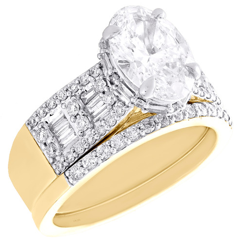 14K Yellow Gold Lab Created Oval Diamond Solitaire Engagement Bridal Set 2.81 CT