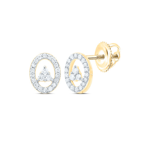 10K Yellow Gold Genuine Diamond Womens 7mm Triangle in Oval Stud Earrings 1/6 CT