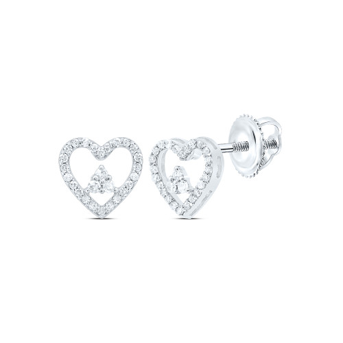 10K White Gold Genuine Diamond Womens 7mm Triangle in Heart Stud Earrings 1/5 CT