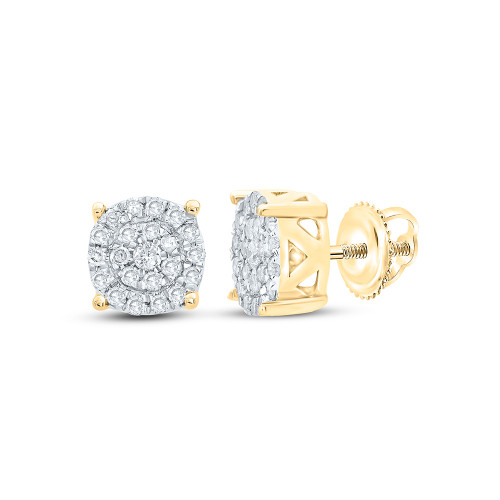 10K Yellow Gold Genuine Diamond Unisex 5mm Cluster Round Stud Earrings 1/6 CT