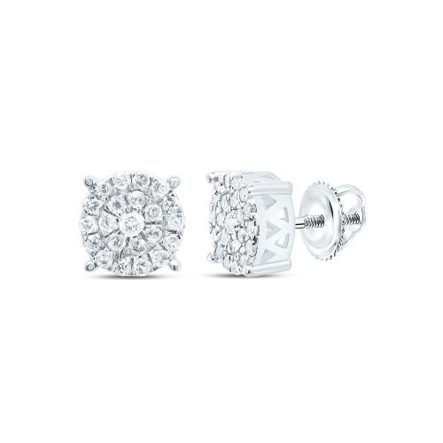 925 Sterling Silver Real Diamond Unisex 6mm Cluster Round Stud Earrings 1/4 CT