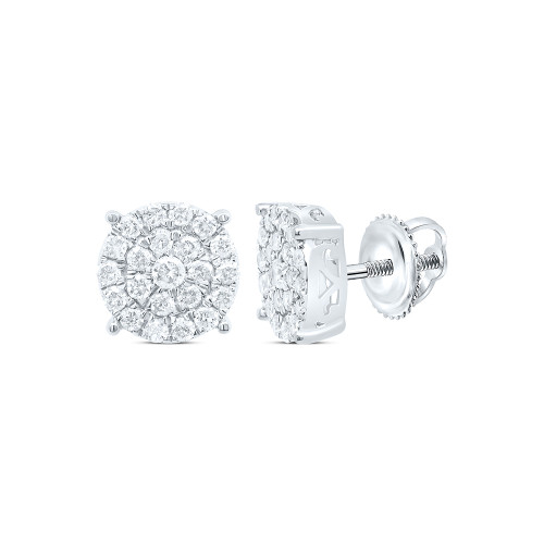 925 Sterling Silver Real Diamond Unisex 7mm Cluster Round Stud Earrings 1/2 CT