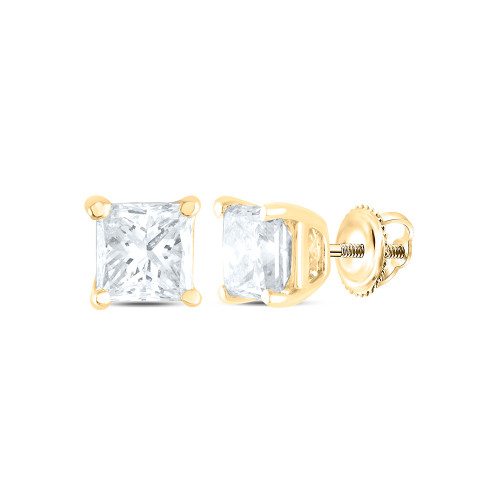14K Yellow Gold Real Solitaire Princess Diamond Basket Set Stud Earrings 1/5 TCW