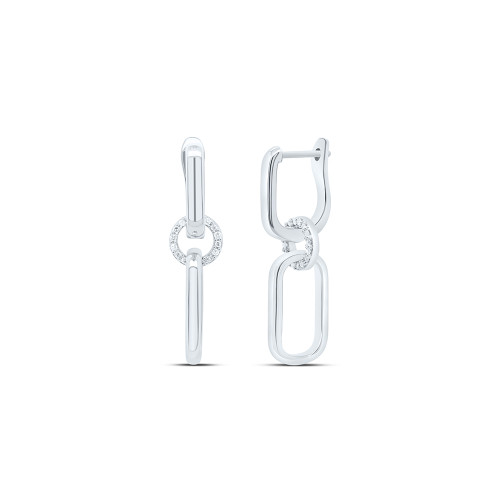 925 Sterling Silver Diamond Geometric Round & Rectangle Dangler Earrings 1/6 Ct