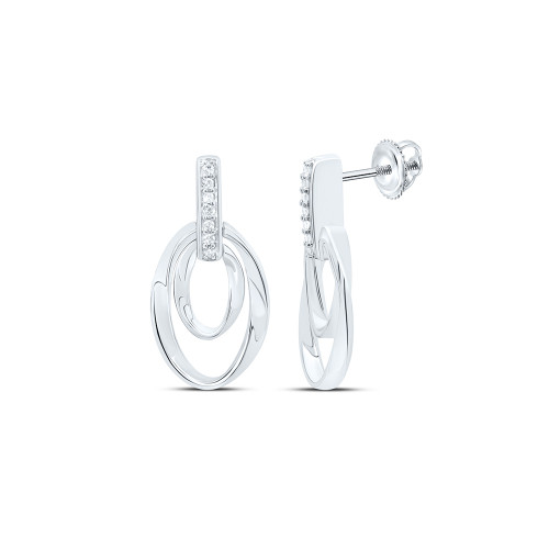 925 Sterling Silver Diamond Women's Double Wavy Oval Dangler Earrings 1/12 Ct