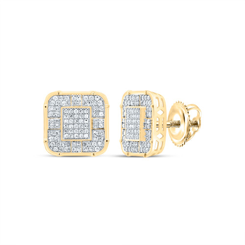 925 Silver Yellow Gold Plated Real Diamond 10mm Cross Square Stud Earring 1/2 CT