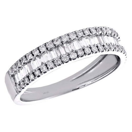 10K White Gold Round & Baguette Diamond Wedding Band 4.50mm Fancy Ring 5/8 CT.