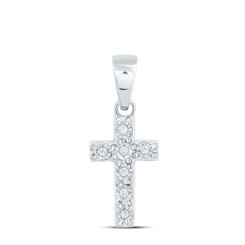 925 Sterling Silver Real Diamond Unisex Classic 1 Row Mini Cross Pendant 1/20 CT