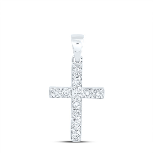 925 Sterling Silver Genuine Diamond Unisex Classic 1 Row Cross Pendant 1/20 CT