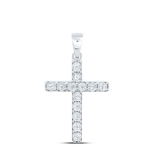 925 Sterling Silver Genuine Diamond Unisex Classic 1 Row Cross Pendant 1/5 CT