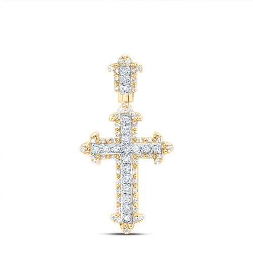 925 Silver Gold Plated Genuine Diamond Unisex Gothic Budded Cross Pendant 1/4 CT