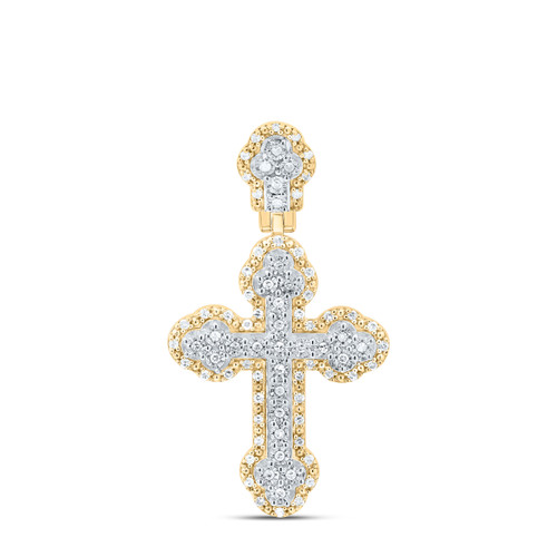 925 Silver Gold Plated Genuine Diamond Unisex Tiered Budded Cross Pendant 1/4 CT