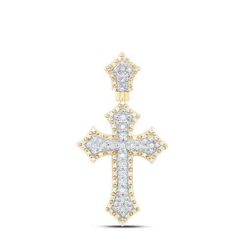 925 Silver Gold Plated Genuine Diamond Unisex Halo Pointed Cross Pendant 1/4 CT