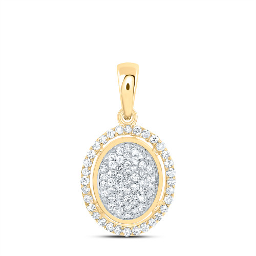 10K Yellow Gold Genuine Round Diamond Women's Cluster Halo Oval Pendant 1/4 CT