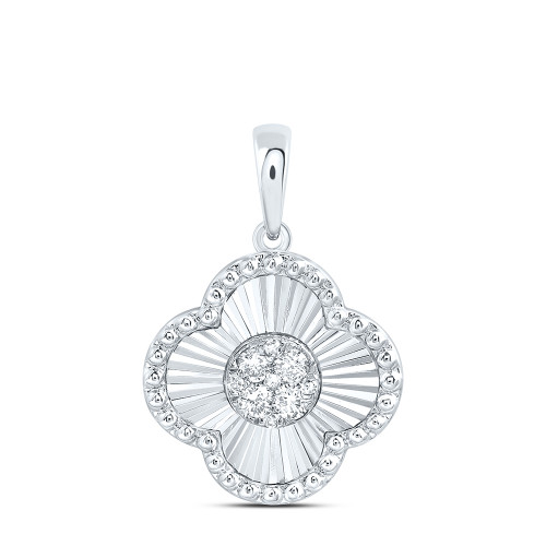 10K White Gold Genuine Diamond Women's Starburst 4 Leaf Clover Pendant 1/10 CT