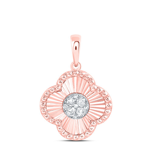 10K Rose Gold Genuine Diamond Women's Starburst 4 Leaf Clover Pendant 1/10 CT
