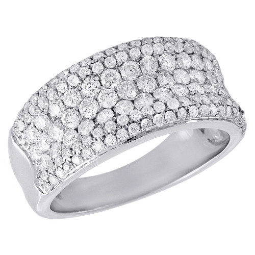 14K White Gold Round Cut Pave Diamond Wide Wedding Band 9mm Curved Ring 1.33 Ct.