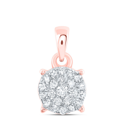 14K Rose Gold Genuine Diamond Women's Starburst Cluster Circle Pendant 1/6 CT